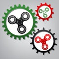 Fidget spinner sign. Vector. Three connected gears with icons at Royalty Free Stock Photo