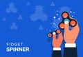 Fidget spinner web banner ad in flat design. Trendy hipst