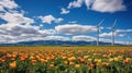 A Field Abloom with Yellow Flowers and Windmills