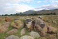 Field of an ancient stones with a mountain view