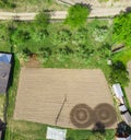 Field and apple trees in the garden. Royalty Free Stock Photo