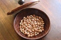 Field bean or hyacinth bean in wooden bowl