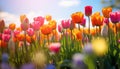 Field of Blooming Colorful Tulips - Generative Ai