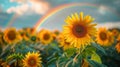 Sunflowers Field With Rainbow Royalty Free Stock Photo