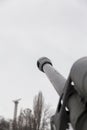 Field gun covered with snow aiming to the sky Royalty Free Stock Photo