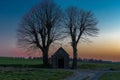 Field chapel of Our Lady of the Seven Sorrows in the field of Maastricht during sunset. Farmers used to pray here for good agricul Royalty Free Stock Photo