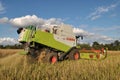 In the field the combine harvests winter rapeseed Royalty Free Stock Photo