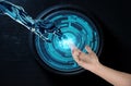 ROBO AND HUMAN HAND artificial intelligence Royalty Free Stock Photo