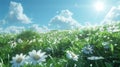 A field of daisies with a bright blue sky in the background, AI Royalty Free Stock Photo