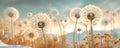 Generative AI: Field of dandelion in sunset Royalty Free Stock Photo