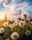 Field of Dandelions at Sunset