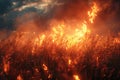 Field engulfed in flames, natural catastrophe wallpaper background