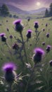 Field Filled With Purple Thistle Flowers in a Landscape of Greenery, Generative Royalty Free Stock Photo