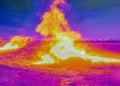 Field fire seen by thermal camera Royalty Free Stock Photo