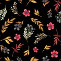 Field flower pattern with red flowers and leaves