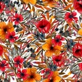 Field flower pattern with red and yellow flowers