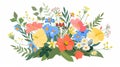 Field flowers, blossoming summer wildflowers, cut meadow plants. Natural flat graphic modern illustration isolated on