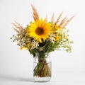 Field flowers in a glass vase. Summer bouquet of flowers on the white background Royalty Free Stock Photo