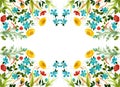 Field flowers and herbs - a decorative composition on silk. Batik. Decorative composition on a white background. Floral ornament.U