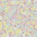 Field of flowers, seamless pattern, multicolor doodle style texture