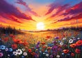 Field Flowers Sun Setting Background Cover Color Philosophical S