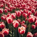 A field full of red tulips