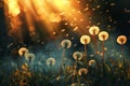 field of grass, Dandelion flower on the background of the sunset.ai generative Royalty Free Stock Photo