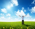 Field of grass and happy man Royalty Free Stock Photo