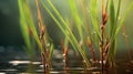 Photorealistic Macro Of Floating Grasses In Water