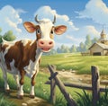 Field green rural cartoon sky cow grass meadow farming animal background Royalty Free Stock Photo