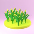 field with green stalks of wheat or barley, rye, oats. 3d render