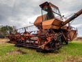 Field harvester for the assembly of grain crops, cutting, threshing of wheat and rye Royalty Free Stock Photo