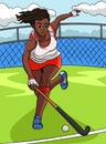 Field Hockey Colored Cartoon Illustration