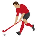 Field hockey player with ball and stick in game. Sport vector Royalty Free Stock Photo