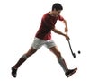 Field hockey player man isolated silhouette white background Royalty Free Stock Photo