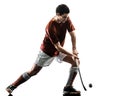 Field hockey player man isolated silhouette white background Royalty Free Stock Photo