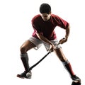 Field hockey player man isolated silhouette white background Royalty Free Stock Photo