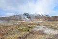 A field in Iceland with hot spring geysirs Royalty Free Stock Photo