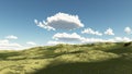 Field landscape and blue cloudy sky