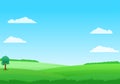 Field landscape vector illustration with green grass and blue sky Royalty Free Stock Photo