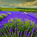 A field of lavender with a bright blue sky and fluffy clouds3, Generative AI