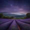 A field of lavender under a starry night sky, with fireflies adding a touch of magic to the scene2