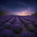 A field of lavender under a starry night sky, with fireflies adding a touch of magic to the scene1