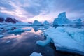 field of luminescent icebergs under polar twilight
