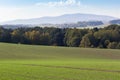 Field, meadow and trees with hill Klet, autumn czech landscape Royalty Free Stock Photo