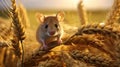 a field mouse in its natural habitat, nibbling on a crop of cereals. The scene portrays the delicate balance of Royalty Free Stock Photo