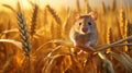 a field mouse in its natural habitat, nibbling on a crop of cereals. The scene portrays the delicate balance of Royalty Free Stock Photo