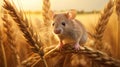 a field mouse in its natural habitat, nibbling on a crop of cereals. The scene portrays the delicate balance of Royalty Free Stock Photo