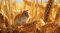 a field mouse in its natural habitat, nibbling on a crop of cereals. The scene portrays the delicate balance of Royalty Free Stock Photo