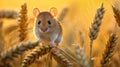 a field mouse in its natural habitat, nibbling on a crop of cereals. The scene portrays the delicate balance of Royalty Free Stock Photo